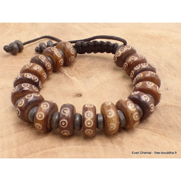 Bracelet tibétain Os de yak brun sculpté Objets rituels bouddhistes BRTIB6 Bracelet tibétain Os de yak brun sculpté Objets rituels bouddhistes BRTIB6