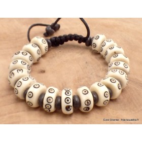 Bracelet tibétain Os de buffle blanc sculpté Objets rituels bouddhistes BRTIB7