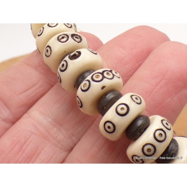 Bracelet tibétain Os de buffle blanc sculpté Bracelets tibétains bouddhistes BRTIB7