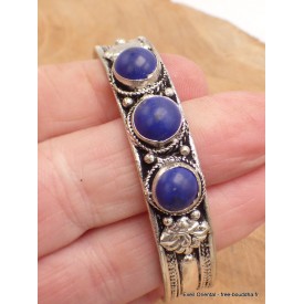 Bracelet tibétain lapis lazuli et métal blanc.