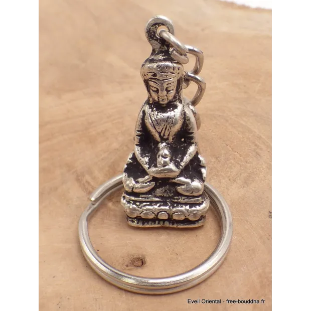 Porte-clé Bouddha en métal blanc, origine Népal - Artisanat tibétain bouddhiste