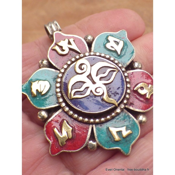 Pendentif tibétain Fleur Yeux du Bouddha Bijoux tibetains bouddhistes FC4
