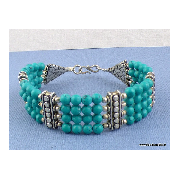 Bracelet tibétain en perles de Turquoise Bracelets tibétains bouddhistes BRETH14