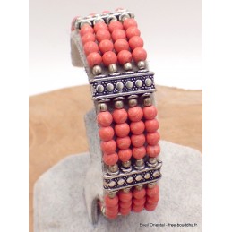 Bracelet tibétain en perles de Corail rose Bijoux tibetains bouddhistes BRETH21
