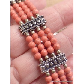 Bracelet tibétain en perles de Corail rose Bijoux tibetains bouddhistes BRETH21