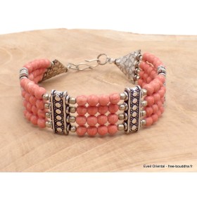 Bracelet tibétain en perles de Corail rose Bijoux tibetains bouddhistes BRETH21