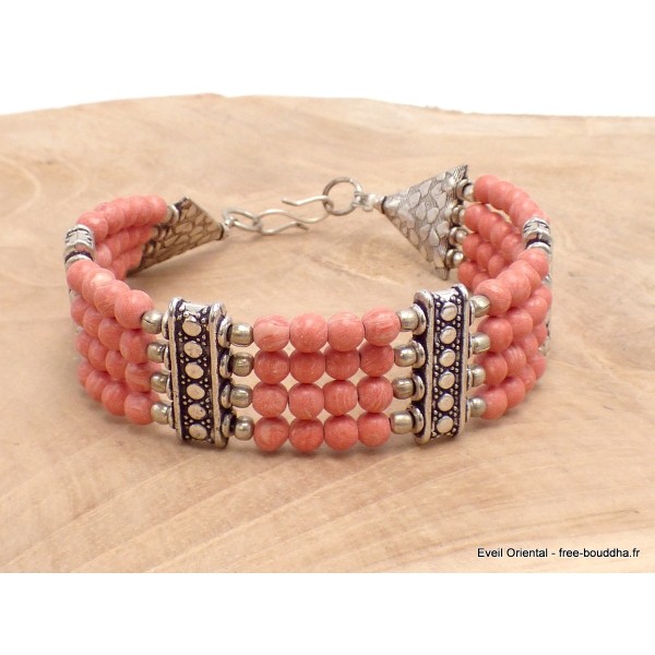 Bracelet tibétain en perles de Corail rose Bracelets tibétains bouddhistes BRETH21