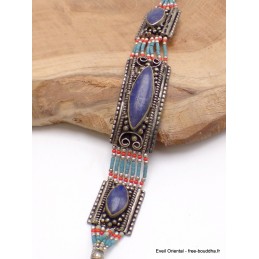 Bracelet ethnique tibétain métal et Lapis Lazuli Bijoux tibetains bouddhistes BRETH23