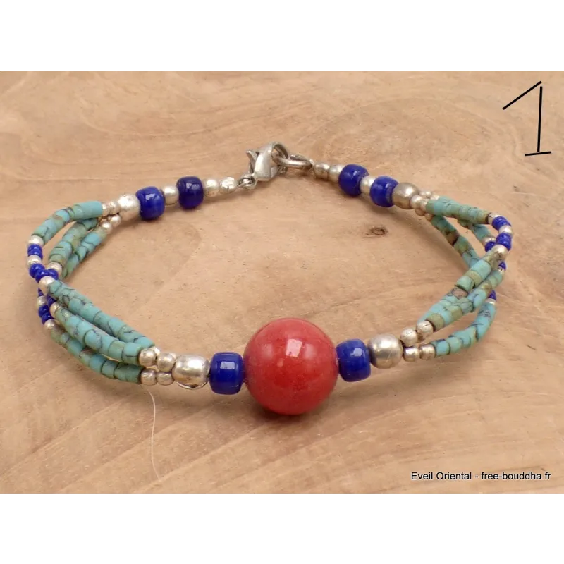 Bracelet tibétain pierres naturelles et fantaisie - Bracelets tibétains bouddhistes