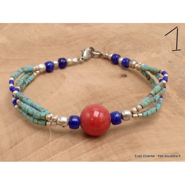 Bracelet tibétain pierres naturelles et fantaisie - Bracelets tibétains bouddhistes