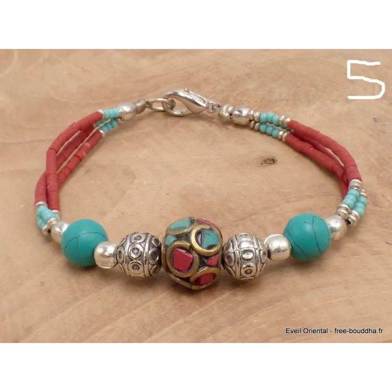 Bracelet tibétain pierres naturelles et fantaisie - Bracelets tibétains bouddhistes