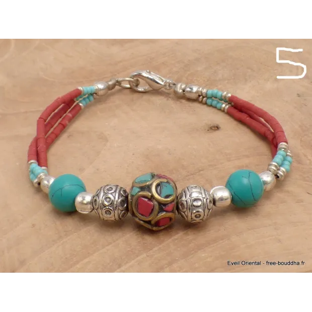 Bracelet tibétain pierres naturelles et fantaisie - Bracelets tibétains bouddhistes