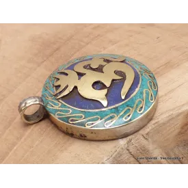 Bijou tibétain pendentif Om laiton couleur turquoise - Pendentifs tibétains bouddhistes