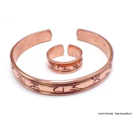 Bague tibétaine cuivre + bracelet mantra - Bijoux en Cuivre