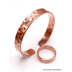 Bague tibétaine cuivre martelé + bracelet - Bracelets tibétains bouddhistes
