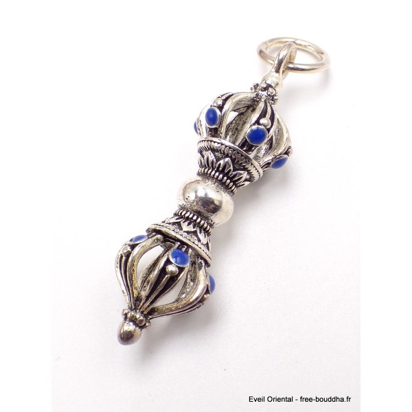Pendentif tibétain Dordjé métal et pierre Cloches et dorjé tibétains PAP4
