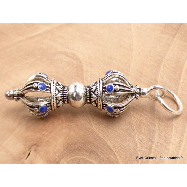 Pendentif tibétain Dordjé métal et pierre Cloches et dorjé tibétains PAP4