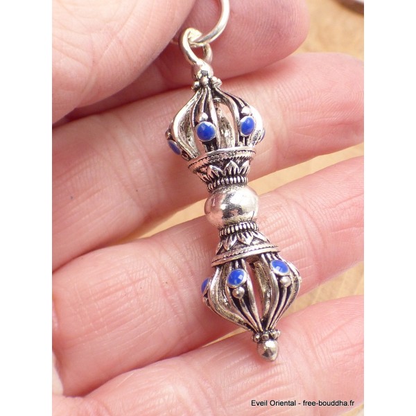 Pendentif tibétain Dordjé métal et pierre Cloches et dorjé tibétains PAP4