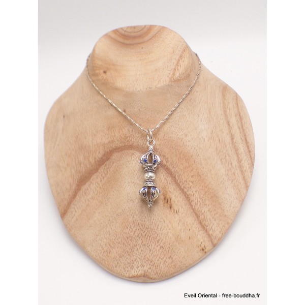 Pendentif tibétain Dordjé métal et pierre Cloches et dorjé tibétains PAP4