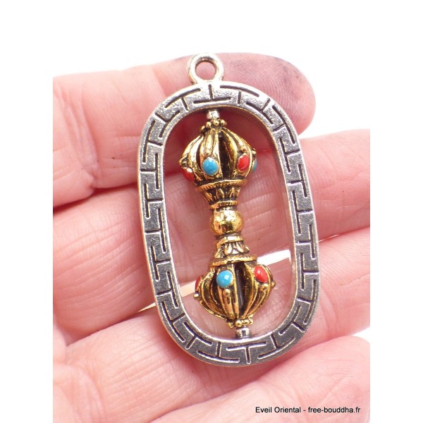 Bijou tibétain pendentif Dordjé 6 branches Cloches et dorjé tibétains PAP5