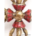 Double Dordjé tibétain en laiton et corail - Dordjé, double dorjé (sans cloche)