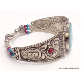 Bracelet tibétain artisanal turquoise reconstituée Bijoux tibetains bouddhistes BRAC200