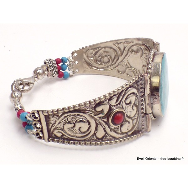 Bracelet tibétain artisanal turquoise reconstituée Bracelets tibétains bouddhistes BRAC200