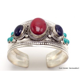 Large Bracelet tibétain Pierres Jaspe rouge améthyste Bracelets tibétains bouddhistes BRAC203