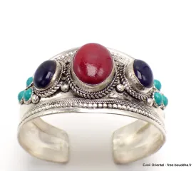 Large Bracelet tibétain Pierres Jaspe rouge améthyste - Bracelets tibétains bouddhistes