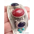 Large Bracelet tibétain Pierres Jaspe rouge améthyste - Bracelets tibétains bouddhistes