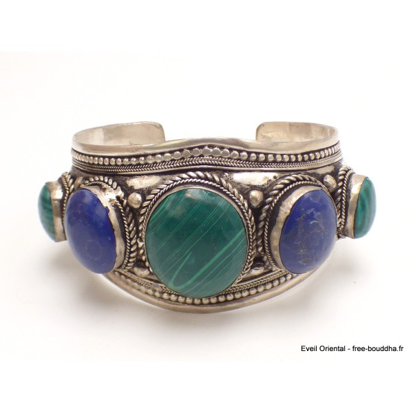Bracelet tibétain grosses pierres malachite lapis lazuli Bracelets tibétains bouddhistes BRAC203.2