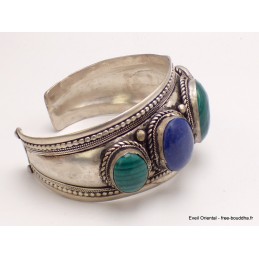 Bracelet tibétain grosses pierres malachite lapis lazuli Bijoux tibetains bouddhistes BRAC203.2