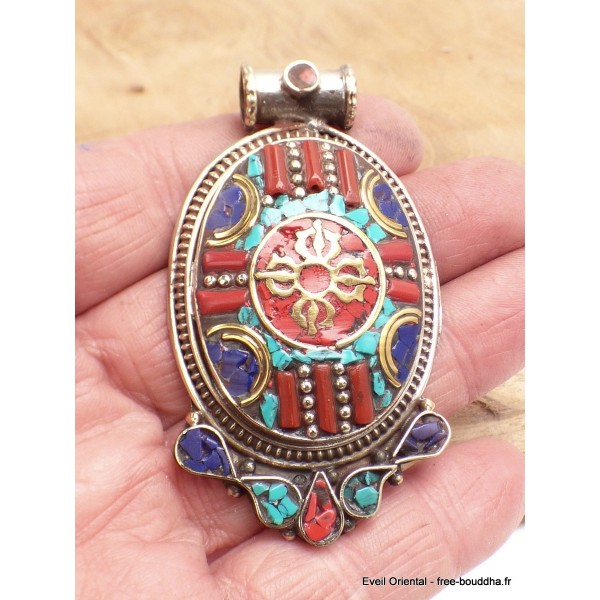 Gros pendentif tibétain bouddhiste Dordjé varja Bijoux tibetains bouddhistes FC10.1