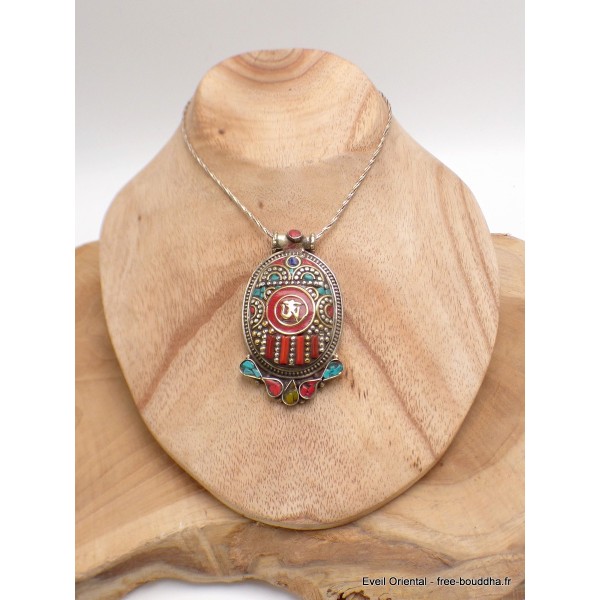 Gros pendentif tibétain bouddhiste Om Bijoux tibetains bouddhistes FC10.2