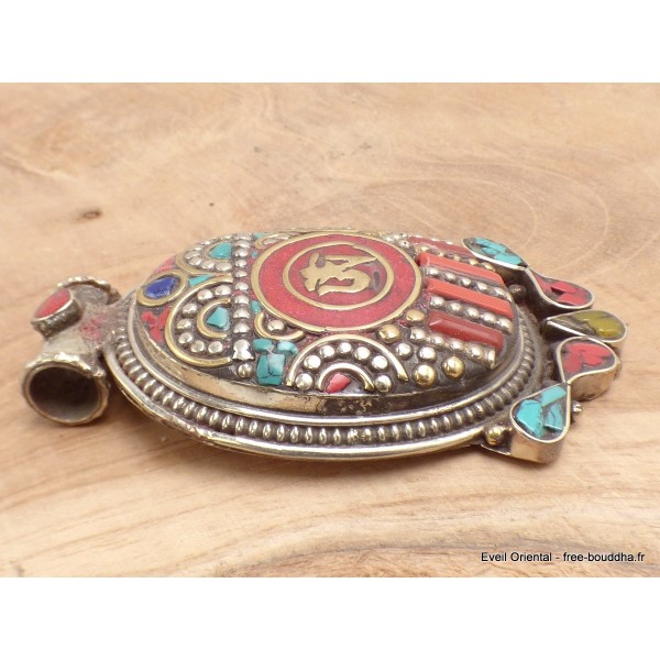 Gros pendentif tibétain bouddhiste Om Bijoux tibetains bouddhistes FC10.2