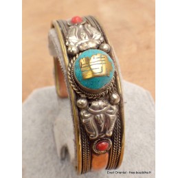Bracelet tibétain cuivre et Kalachakra Bijoux tibetains bouddhistes BRAC204
