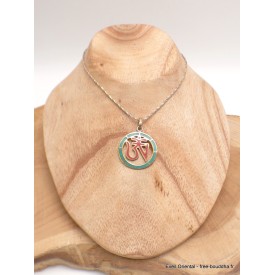 Pendentif bouddhiste Om tibétain – Métal sans nickel et pierres 