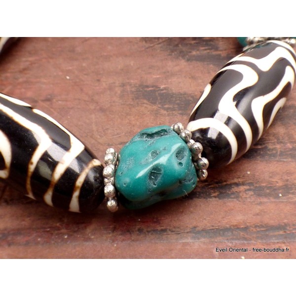 Bracelet tibétain grosses perles de Dzi Bracelets tibétains bouddhistes BRTIB3