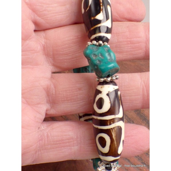 Bracelet tibétain grosses perles de Dzi Bracelets tibétains bouddhistes BRTIB3