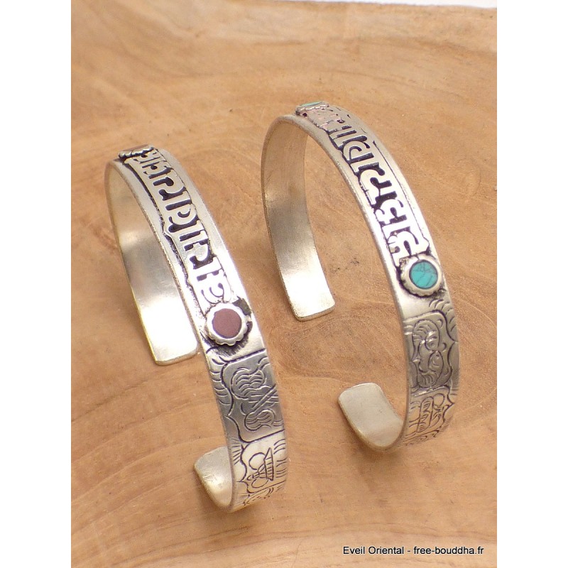 Bracelet tibétain Signes auspicieux turquoise et corail Bracelets tibétains bouddhistes brac tibet1.1