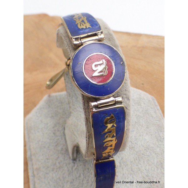 Bracelet tibétain Om et mantra couleur lapis lazuli Bracelets tibétains bouddhistes BT46.2
