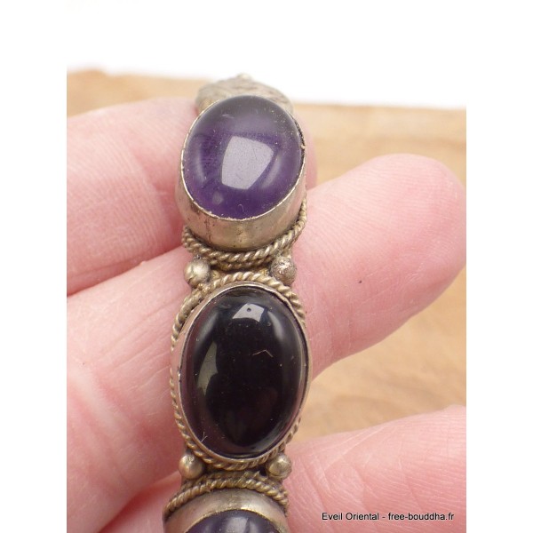 Bracelet tibétain Onyx noir améthyste Bracelets tibétains bouddhistes ref 6003.5