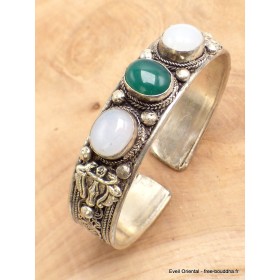 Bracelet tibétain Dordjé onyx vert pierre de lune Bracelets tibétains bouddhistes ref 3777.2