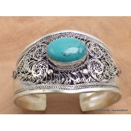 Gros bracelet tibétain filigrane en Turquoise + pierres Bijoux tibetains bouddhistes ref 157