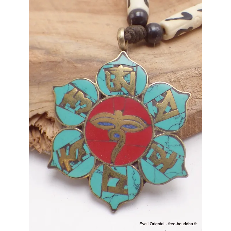 Collier tibétain Yeux de Bouddha symboles bouddhistes - Colliers tibétains et népalais
