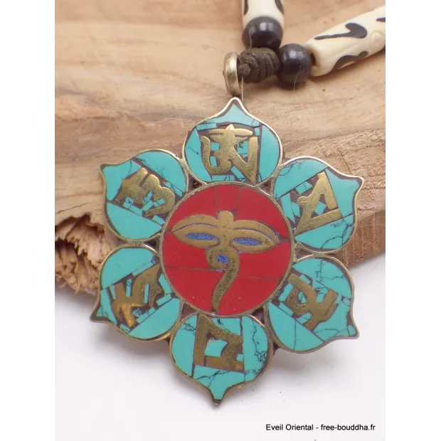 Collier tibétain Yeux de Bouddha symboles bouddhistes - Colliers tibétains et népalais