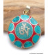 Bijou tibétain pendentif Om turquoise corail Bijoux tibetains bouddhistes WN35