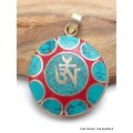 Bijou tibétain pendentif Om turquoise corail Bijoux tibetains bouddhistes WN35
