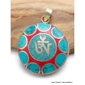 Bijou tibétain pendentif Om turquoise corail - Pendentifs tibétains bouddhistes