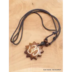 Collier tibétain bouddhiste Om os brun - Colliers tibétains et népalais
